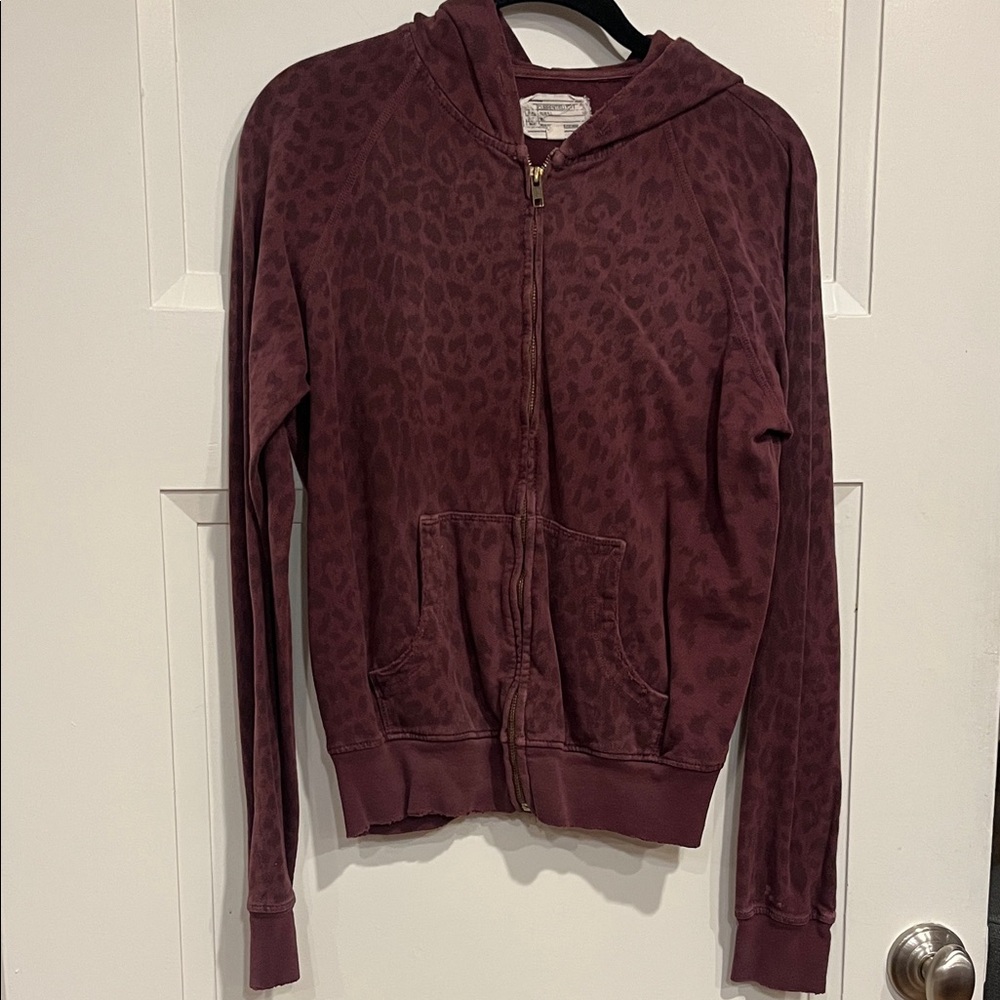 Current/Elliott Burgundy Patterned Zip-Up Hoodie